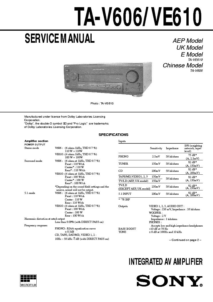 Аудио ресивер Sony ta-ve610