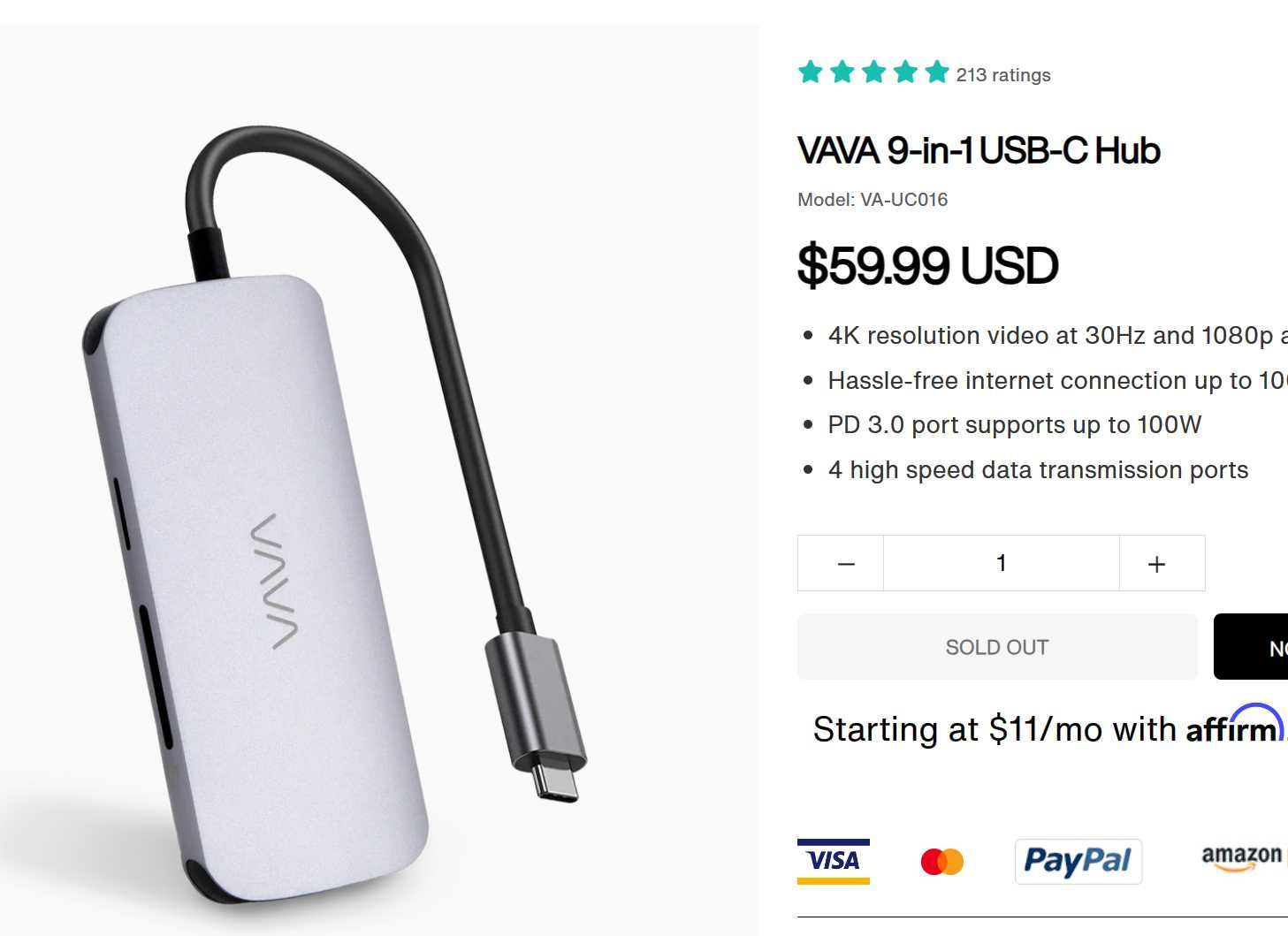 США Новый Юзб Хаб Макбук Концентратор VAVA 7 в 1 USB C Hub 60W PD 4K