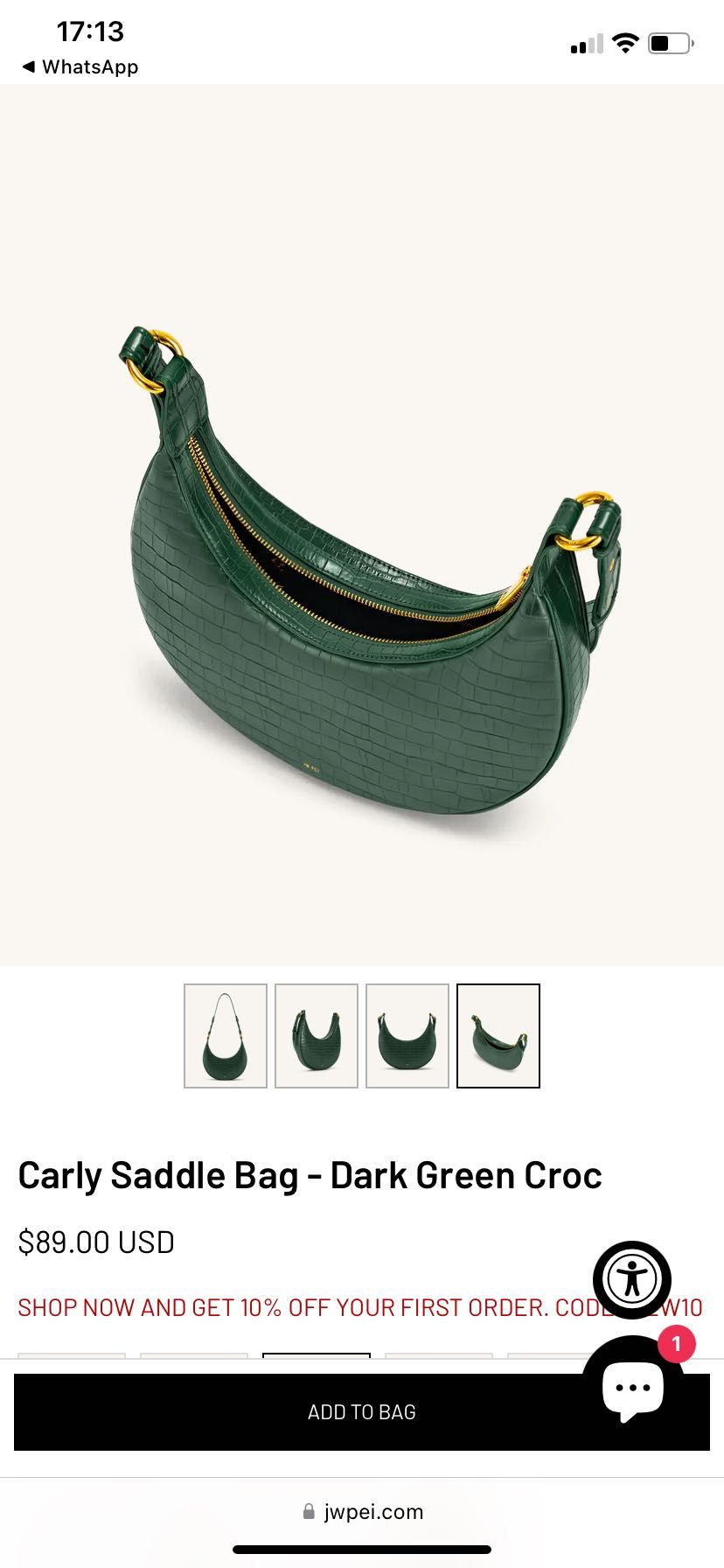 Сумка-седло JW PEI - Carly Saddle Bag - Dark Green Croc