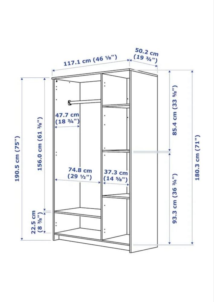 Платяной шкаф 3-дверный IKEA Aspelund 117*190 см.