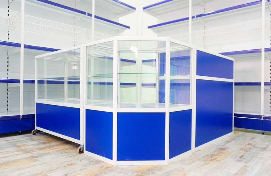 Прилавок витрина стеклянная из профиля, оборудование для магазина kavp