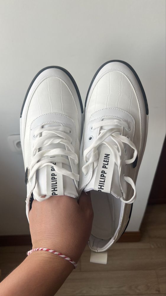 Мужские кожаные черные мокасины + белые кроссовки Philipp Plein