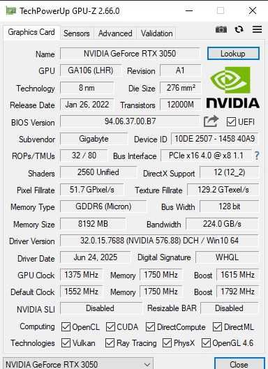 Gigabyte 3050 Eagle OC 8G (LHR)