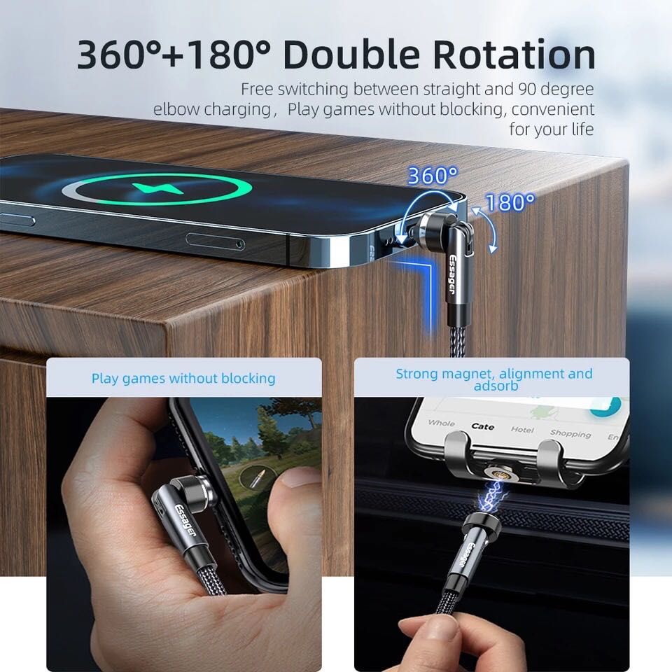 Зарядный кабель с магнитной головкой для iPhone. Ток 3А. Угол360*+180*