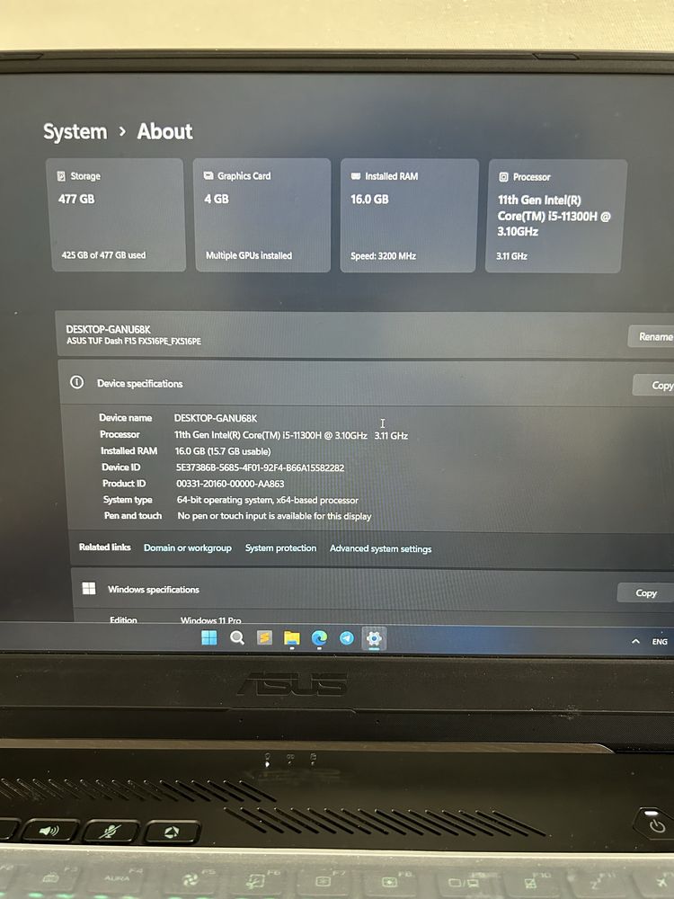Ноутбук ASUS TUF Dash F15 FX516PE
