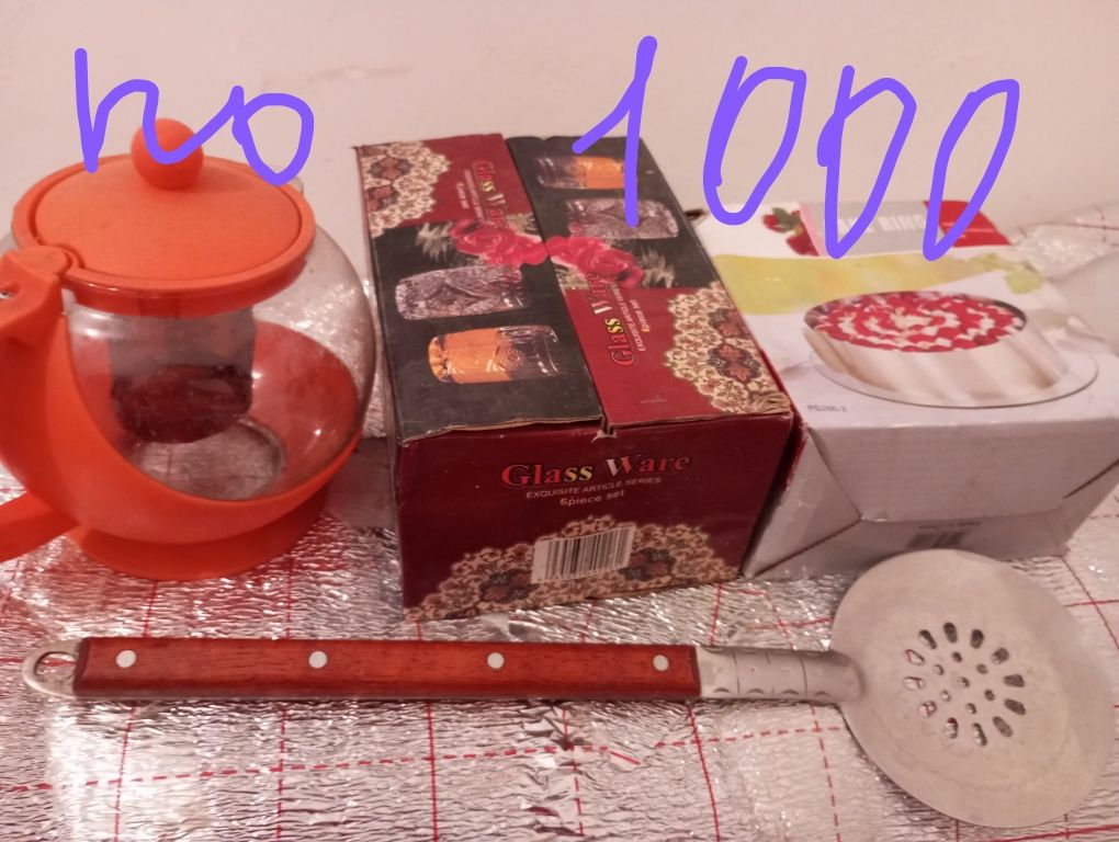 Набор бокалов 6шт.Набор ножей за 2500тг пиалушки4000т,,чайник 4000т