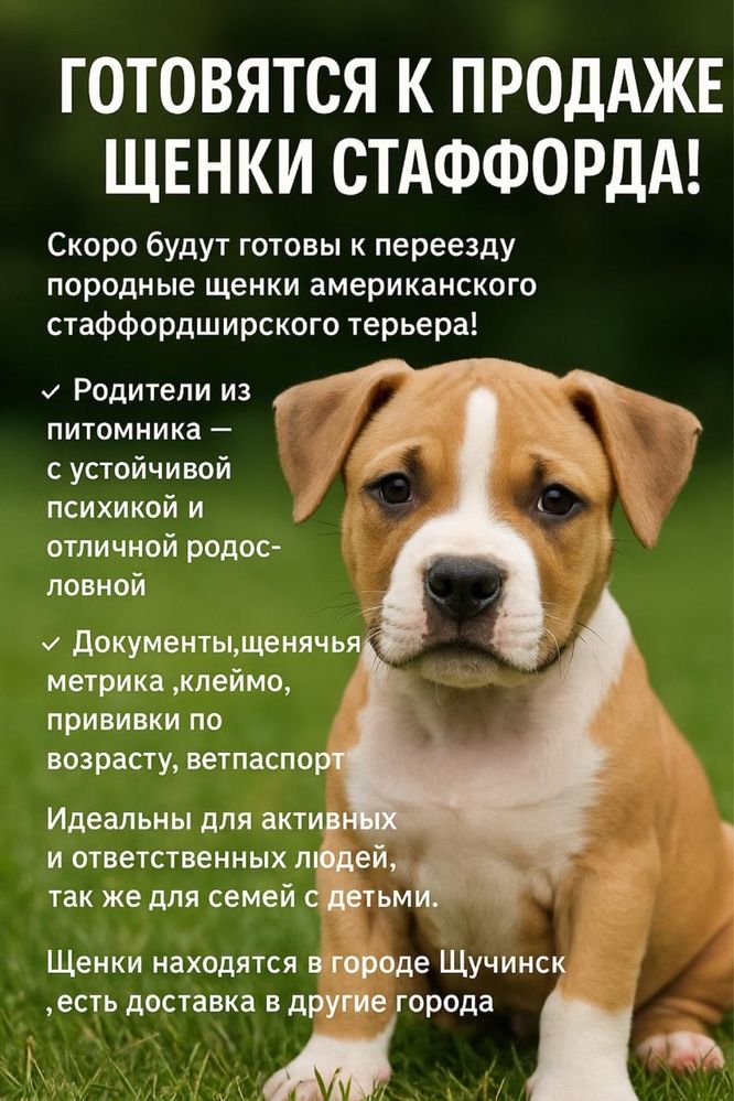 Продаются щенки американского стаффордширского терьера , с документами