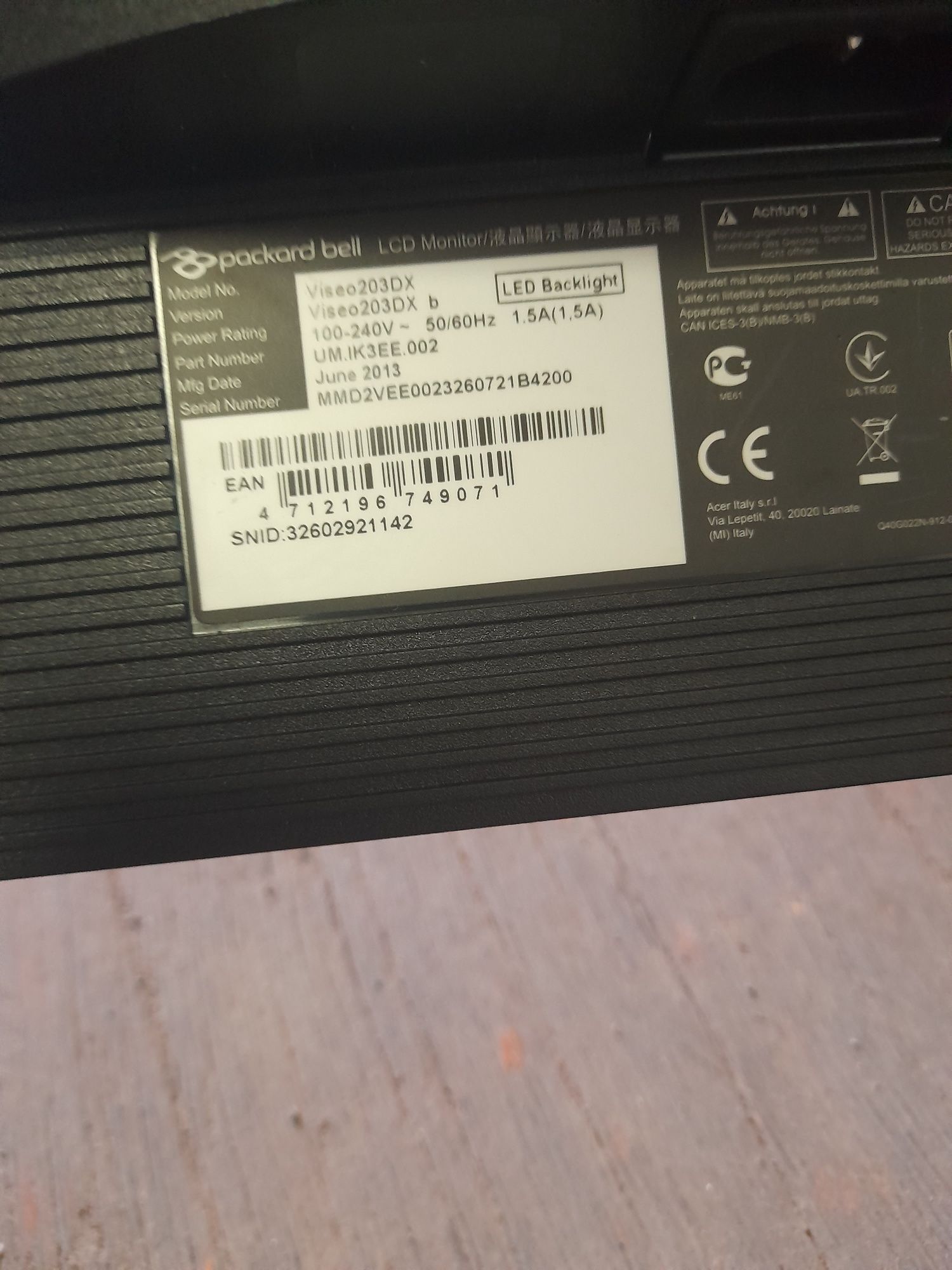 Монитор 20d Packard Bell