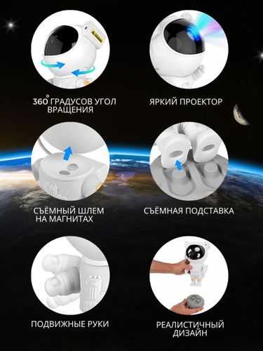 Проектор-ночник звездное небо "Космонавт" + пульт
