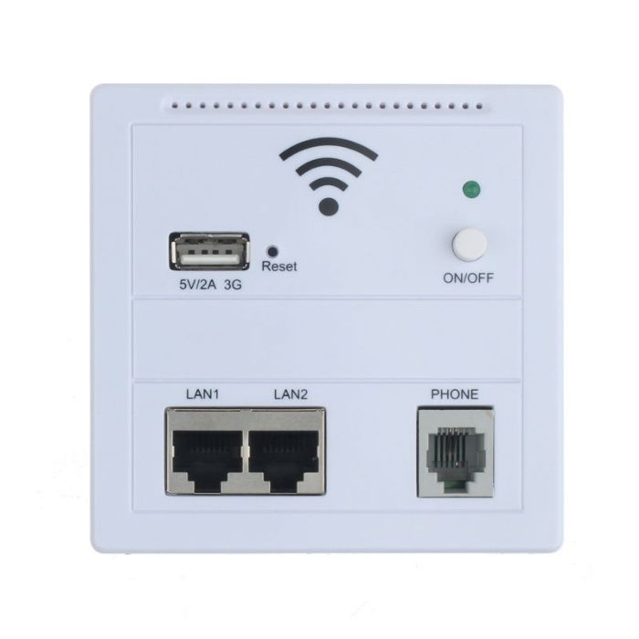 WI-FI роутер встраиваемый 2xLAN порт USB 5В и телефонная розетка RJ11
