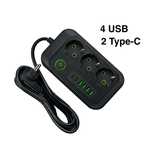 Удлинитель сетевой 2 метра с заземлением USB+Type-C 10А  купить Астана