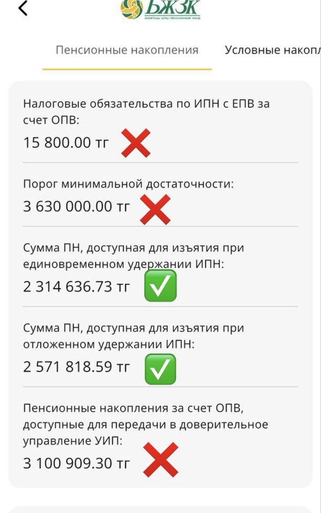 Снятие пенсионных | ЕНПФ