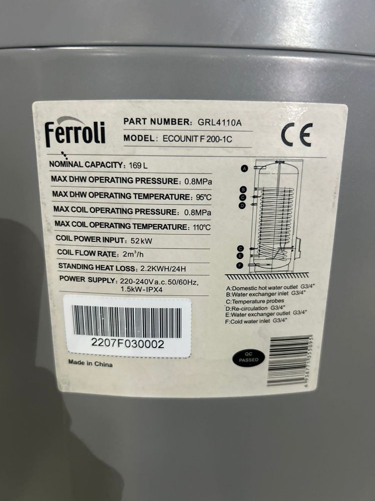 Продам Бойлер косвенного нагрева FEROLLI 200л
