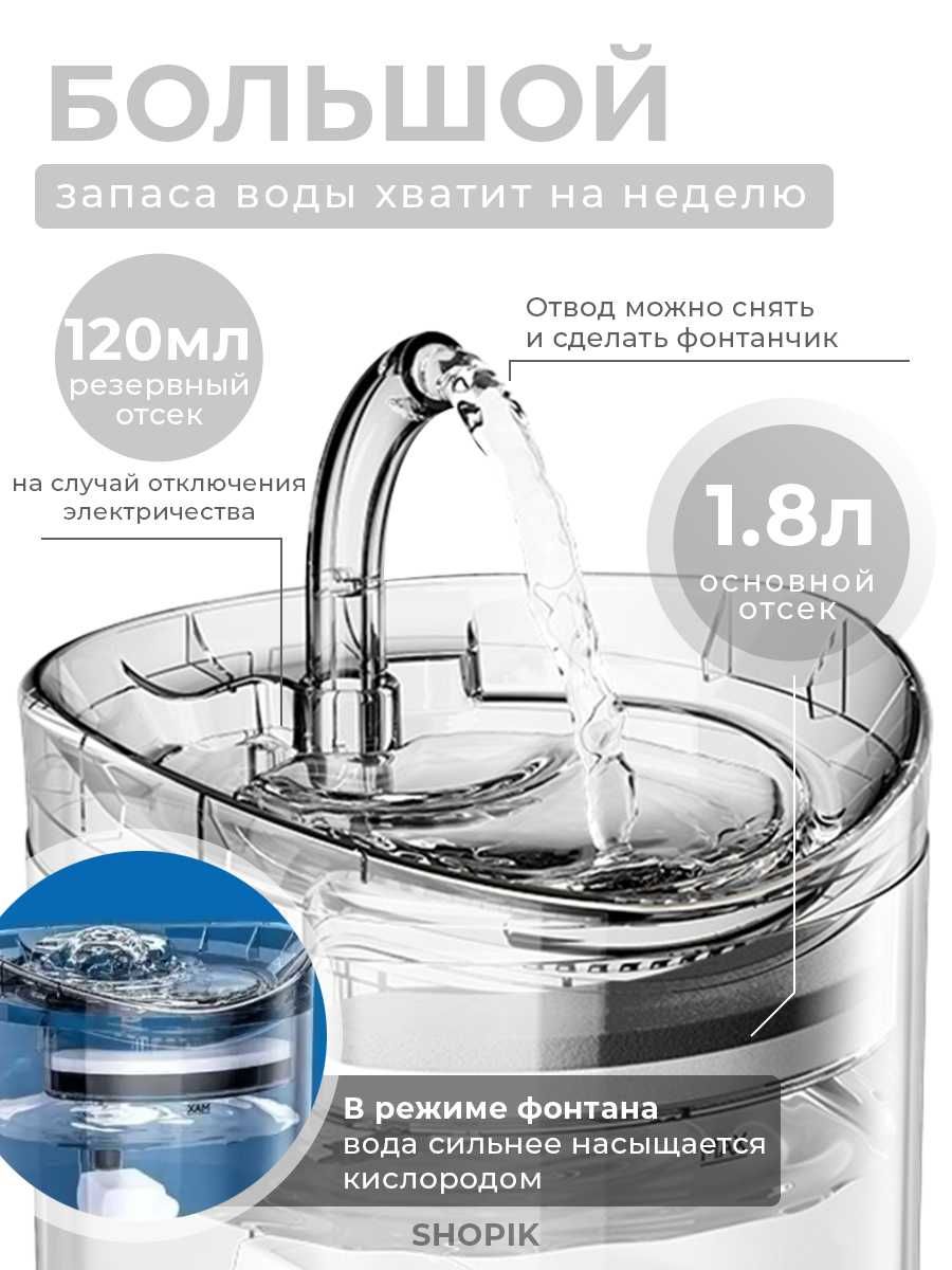 Автоматическая поилка фонтан для кошек и собак с подсветкой