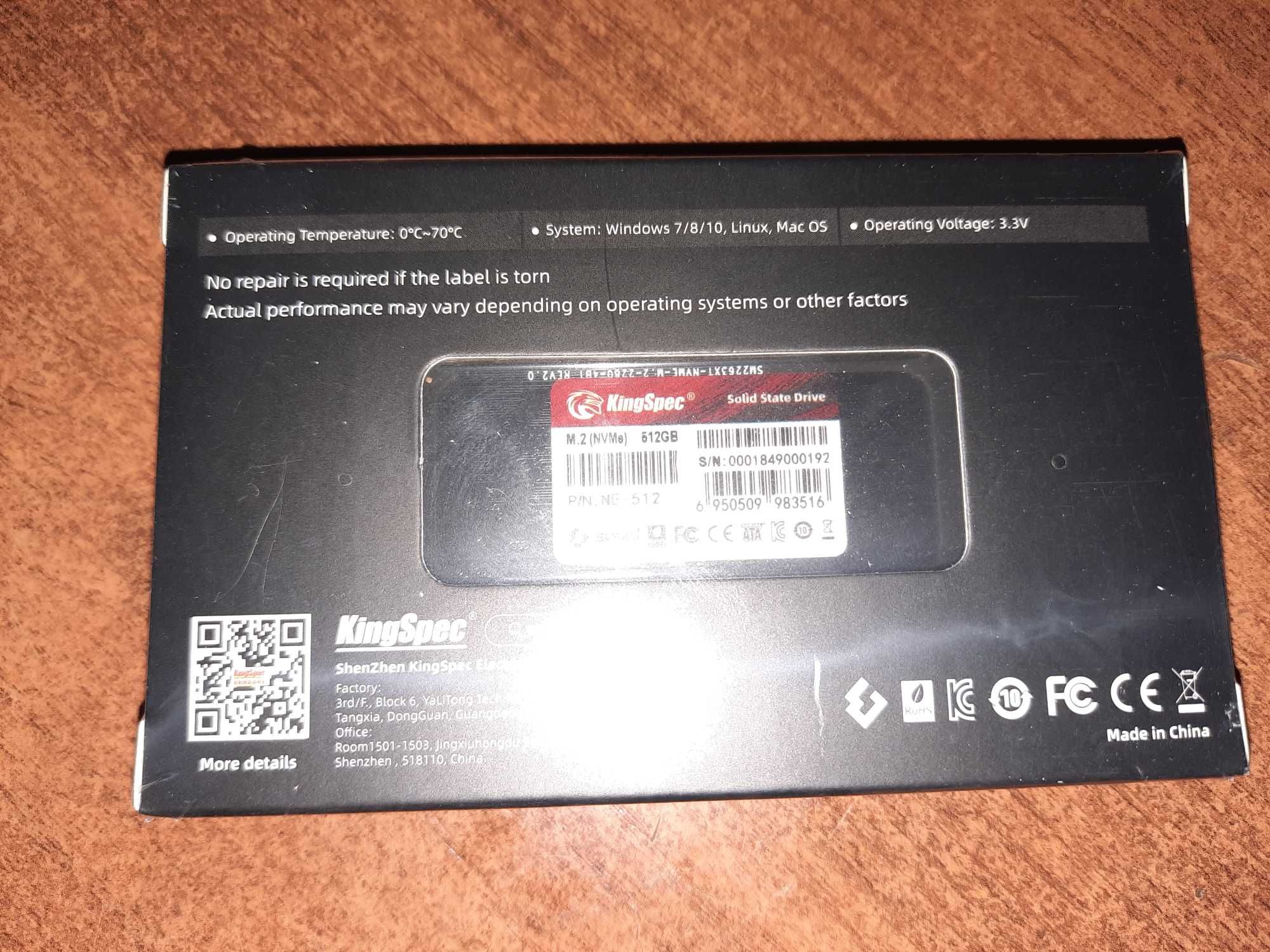 SSD M.2 NVMe KingSpec 512gb на ПК и ноутбуку новый