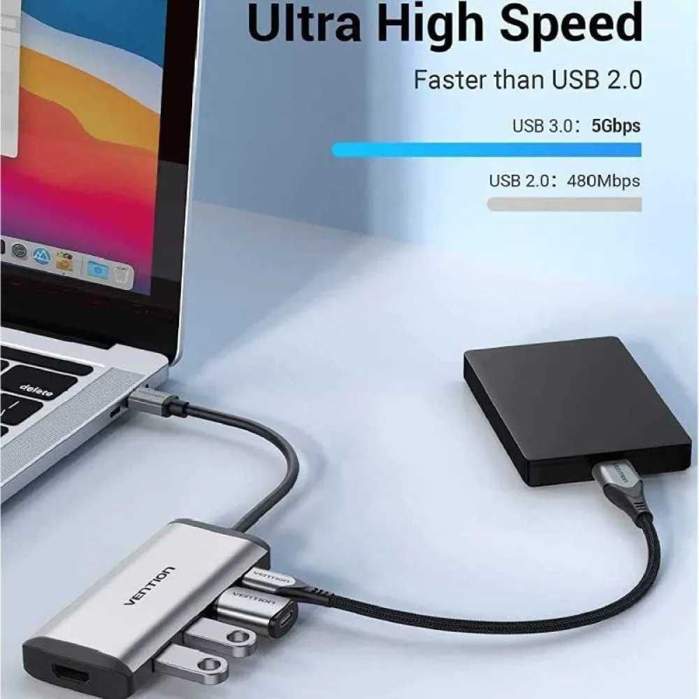 Срочно! Хаб Vention USB-C HUB Type C HUB to Thunderbolt 3 HDMI RJ45