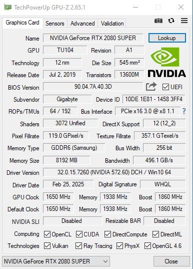 Видеокарта RTX 2080Super