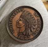 Сувенирная настольная медаль 1 цент США 1877 индеец