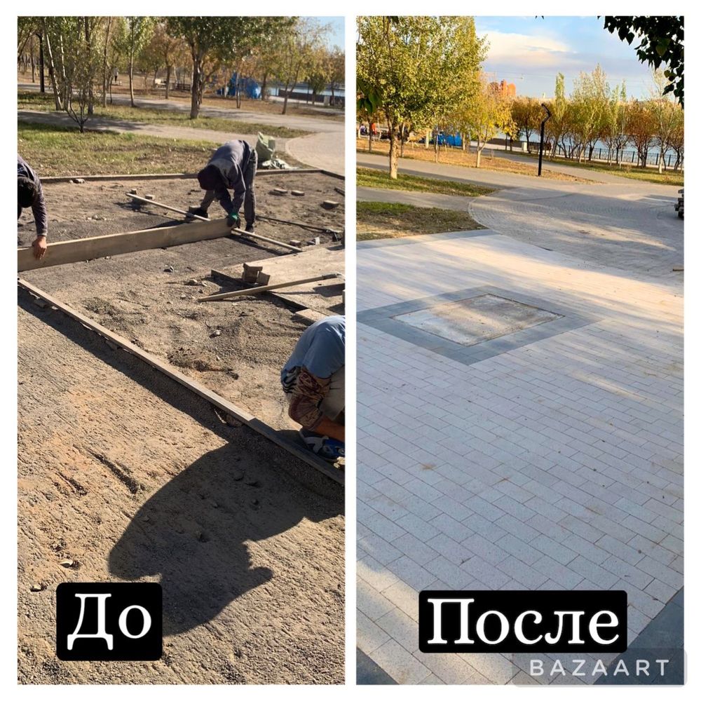 Укладка брусчатки, установка поребрика, бордюр