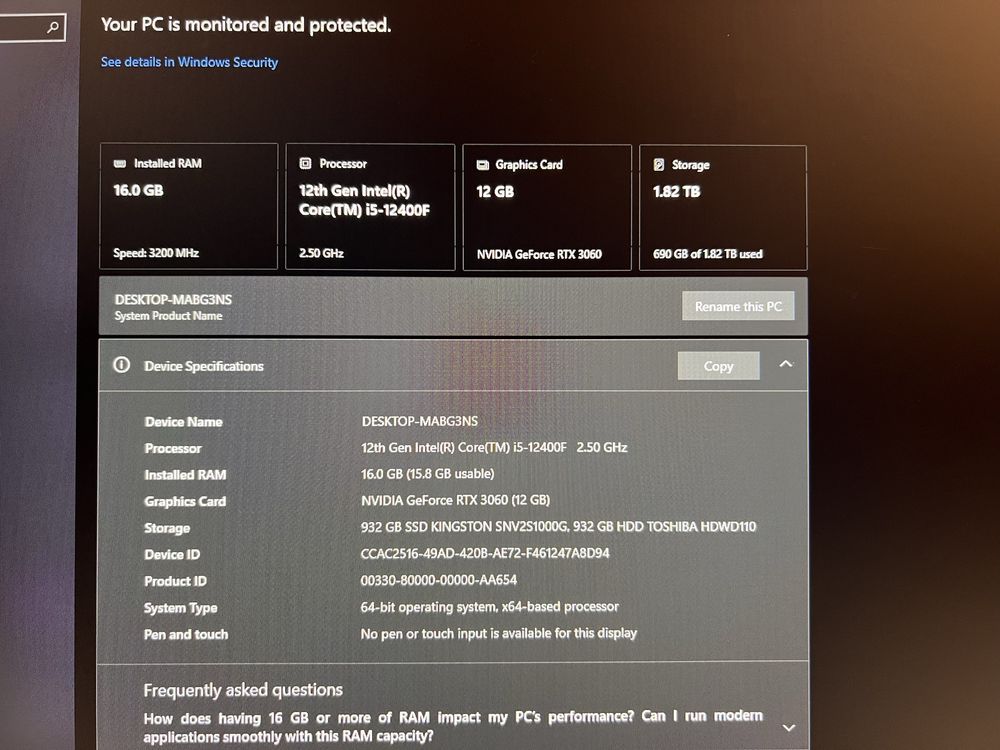 Компьютер RTX 3060 I5 12400F 16GB 1TB SSD