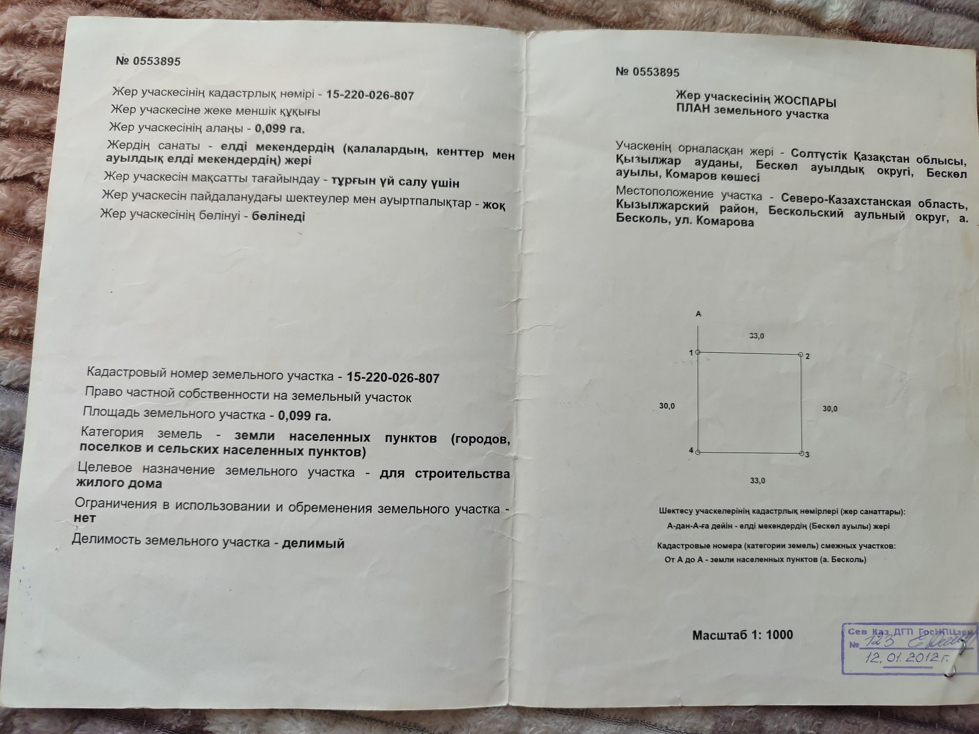 Продам земельный участок в центре бишкуля
