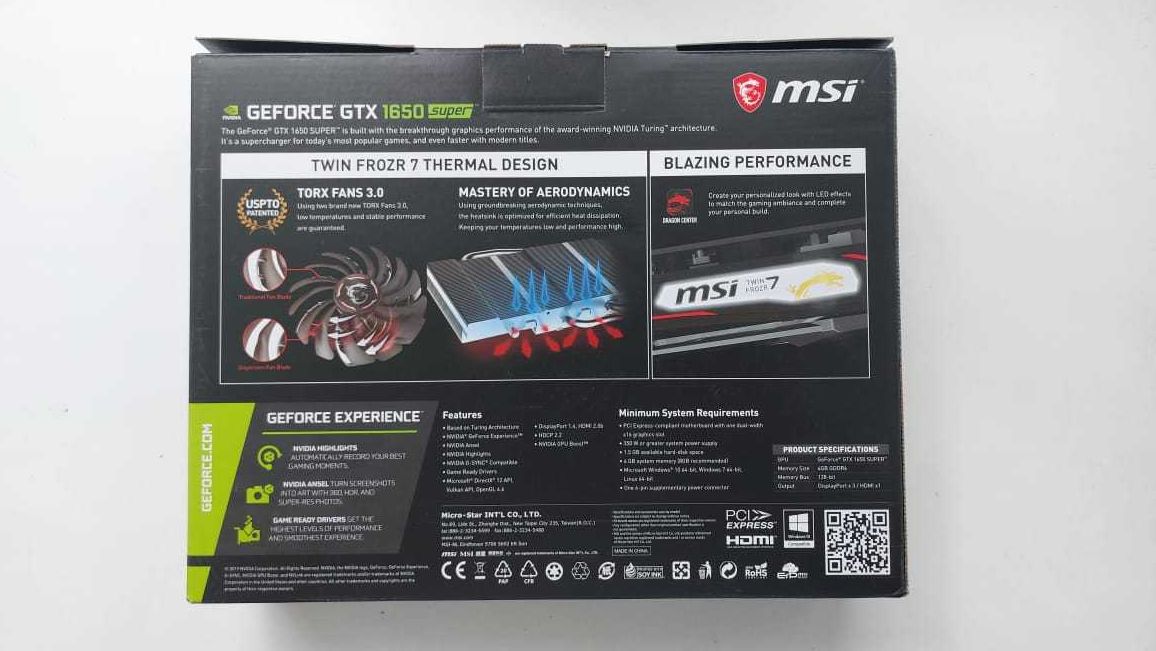 Видеокарта MSI Geforce GTX 1650 Super GAMING X Twin Frozr
