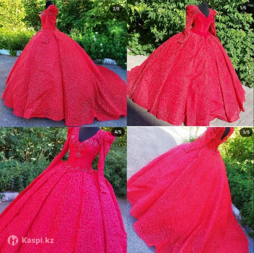 Красное пышное платье на корсете