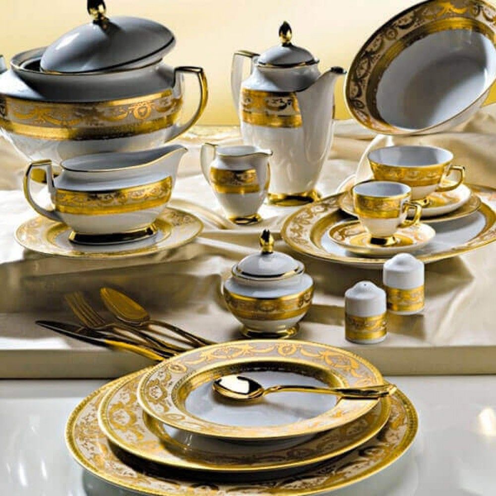 Фарфор Royal Gold полный набор на 12 персон кремовый Цептер Zepter