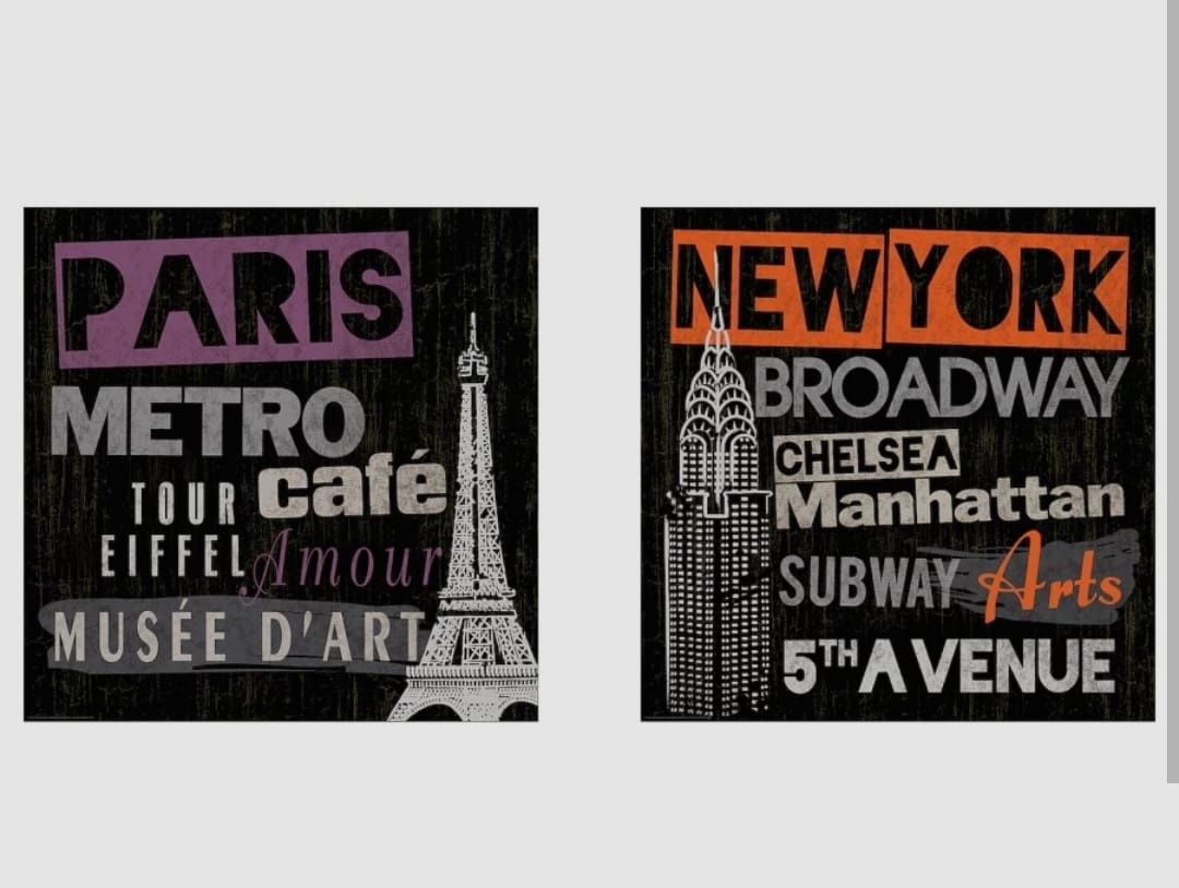 Комплект настенных картин "Paris — London — New York" в стиле IKEA