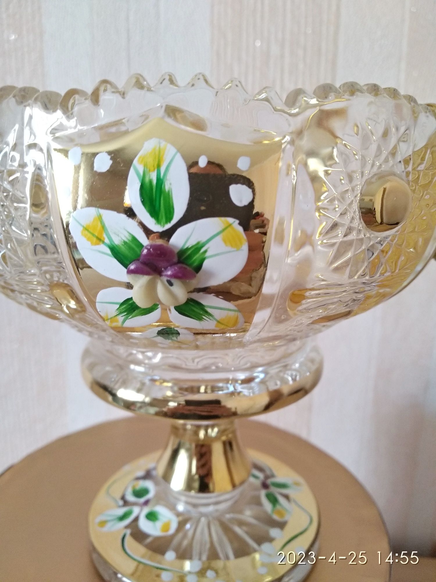 Богемия. Чешский хрусталь лепка. Фруктовница, конфетница