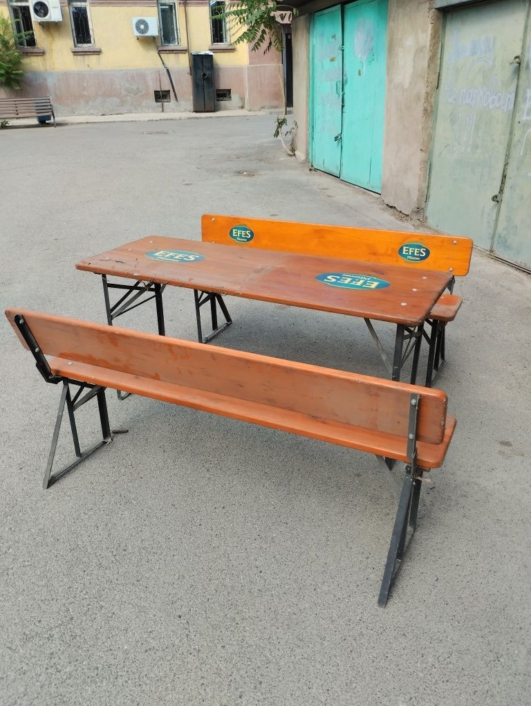 Стол и лавочки деревянные складные