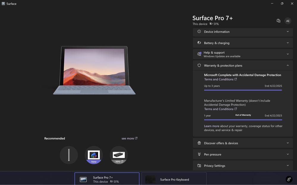 Microsoft Surface Pro 7 Plus+, i7, 16gb, 256gb