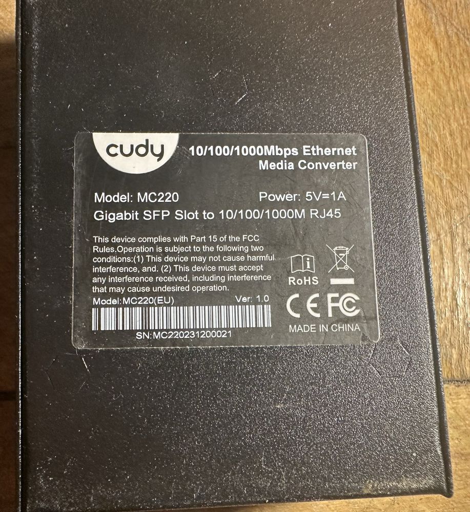 Оптический медиаконвертер CUDY MC220