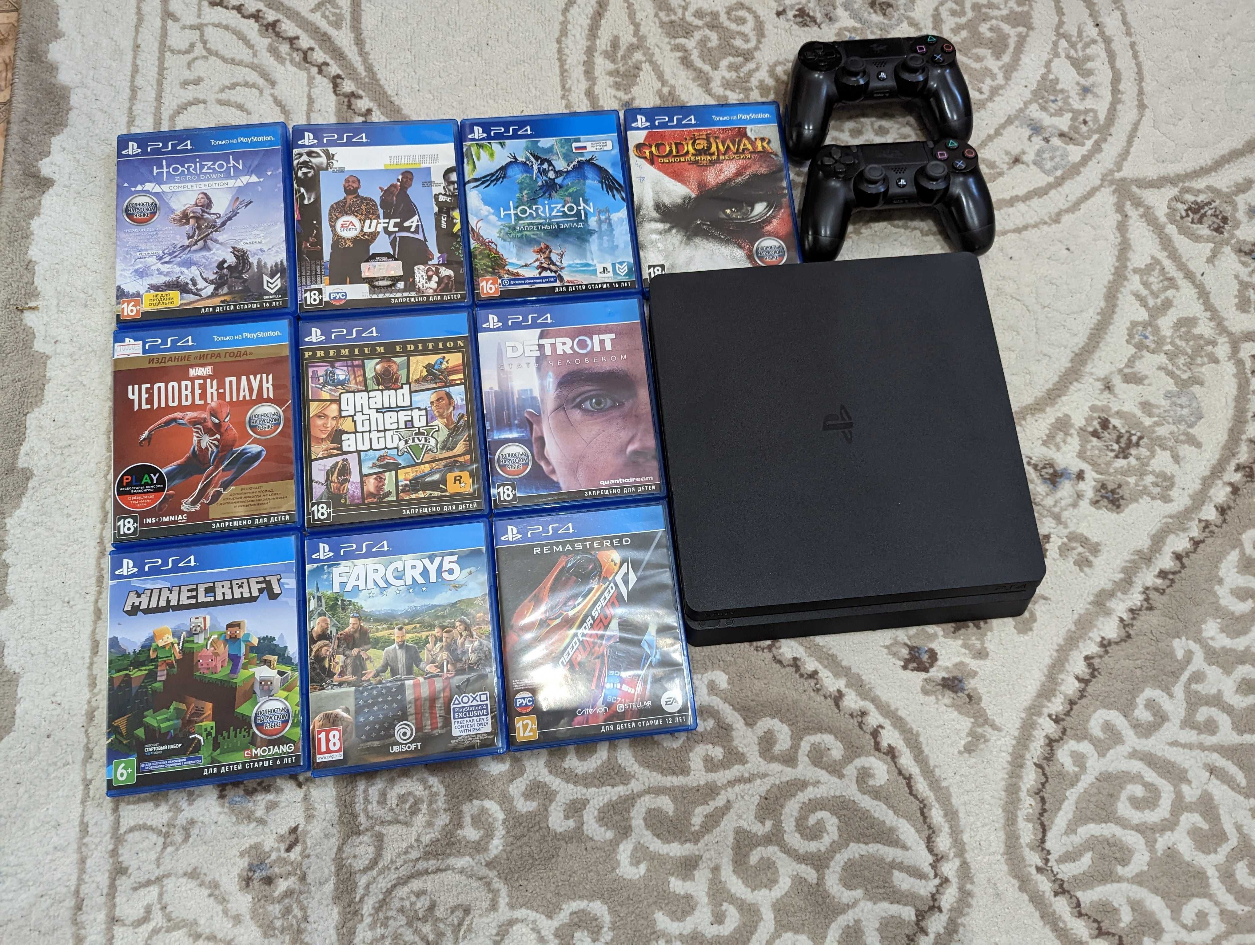 PS 4 Slim  2дж + 11 Игр на дисках
