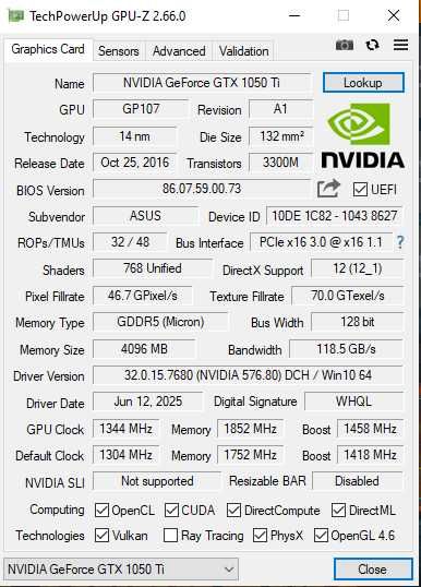 ASUS Cerberus GeForce GTX 1050 Ti Advanced