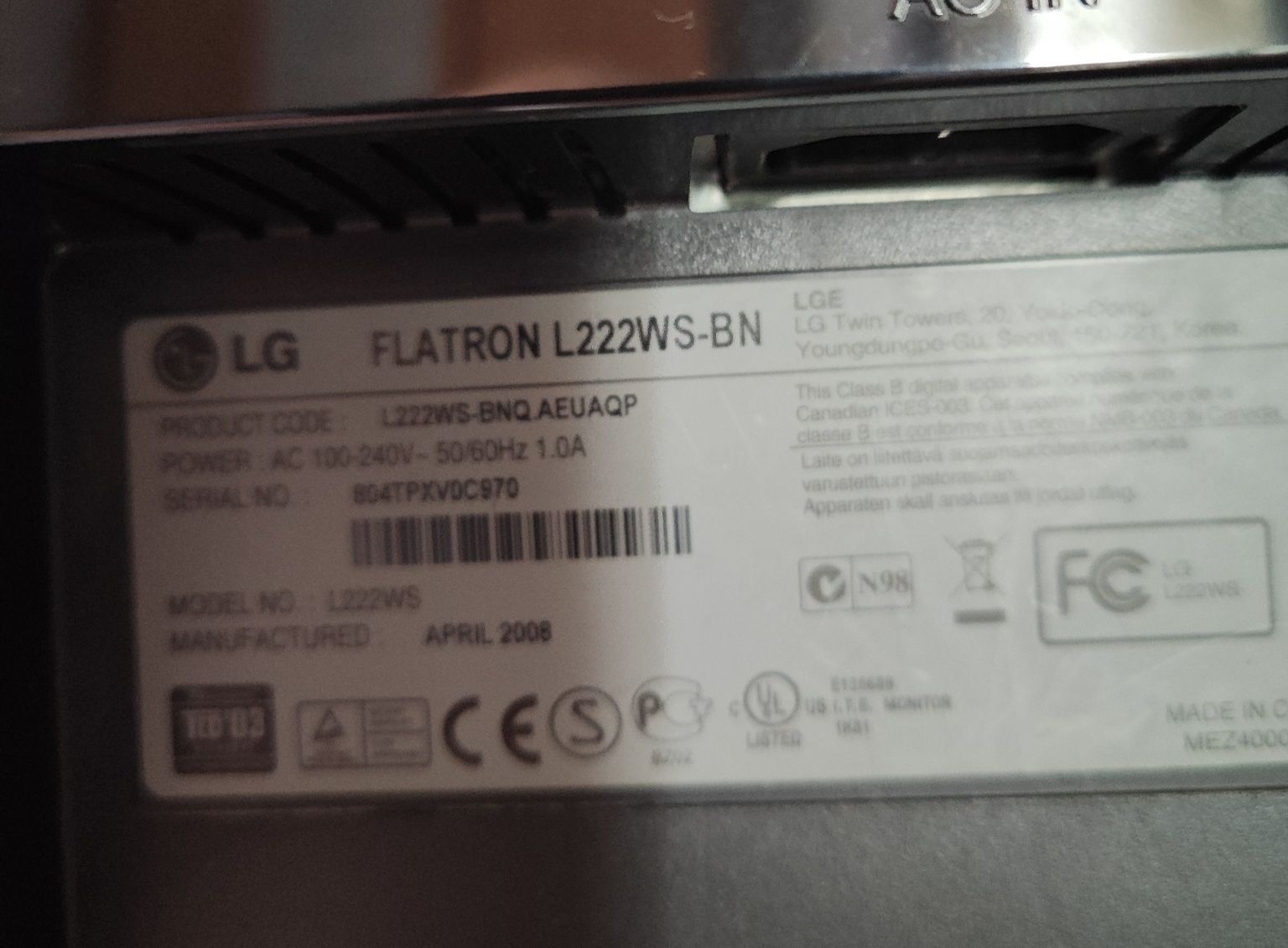 Монитор LG flatron L222Ws