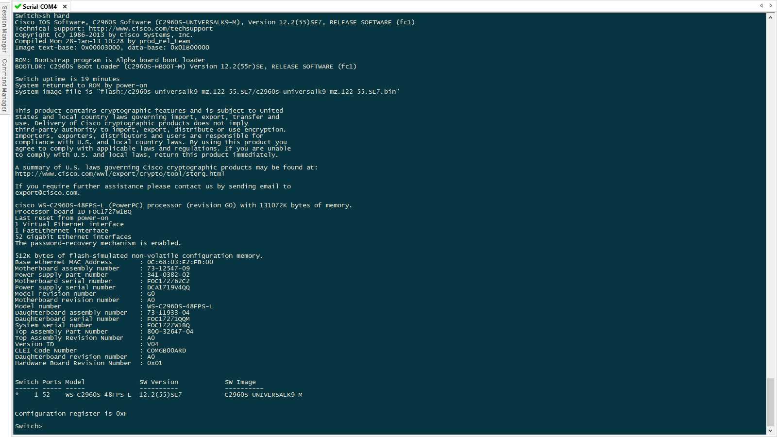 Коммутатор Cisco Catalyst 2960-S Serries, WS-C2960S-48FPS-L