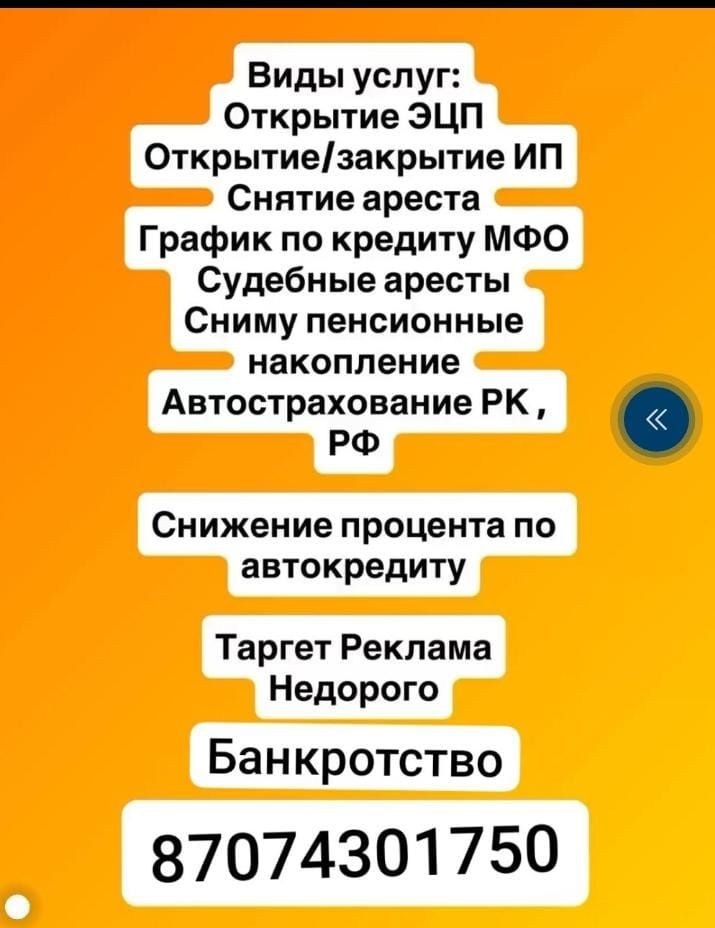 ЭЦП -онлайн 1000т, ИП-открытие, Арест, График по кредиту, Автострахова