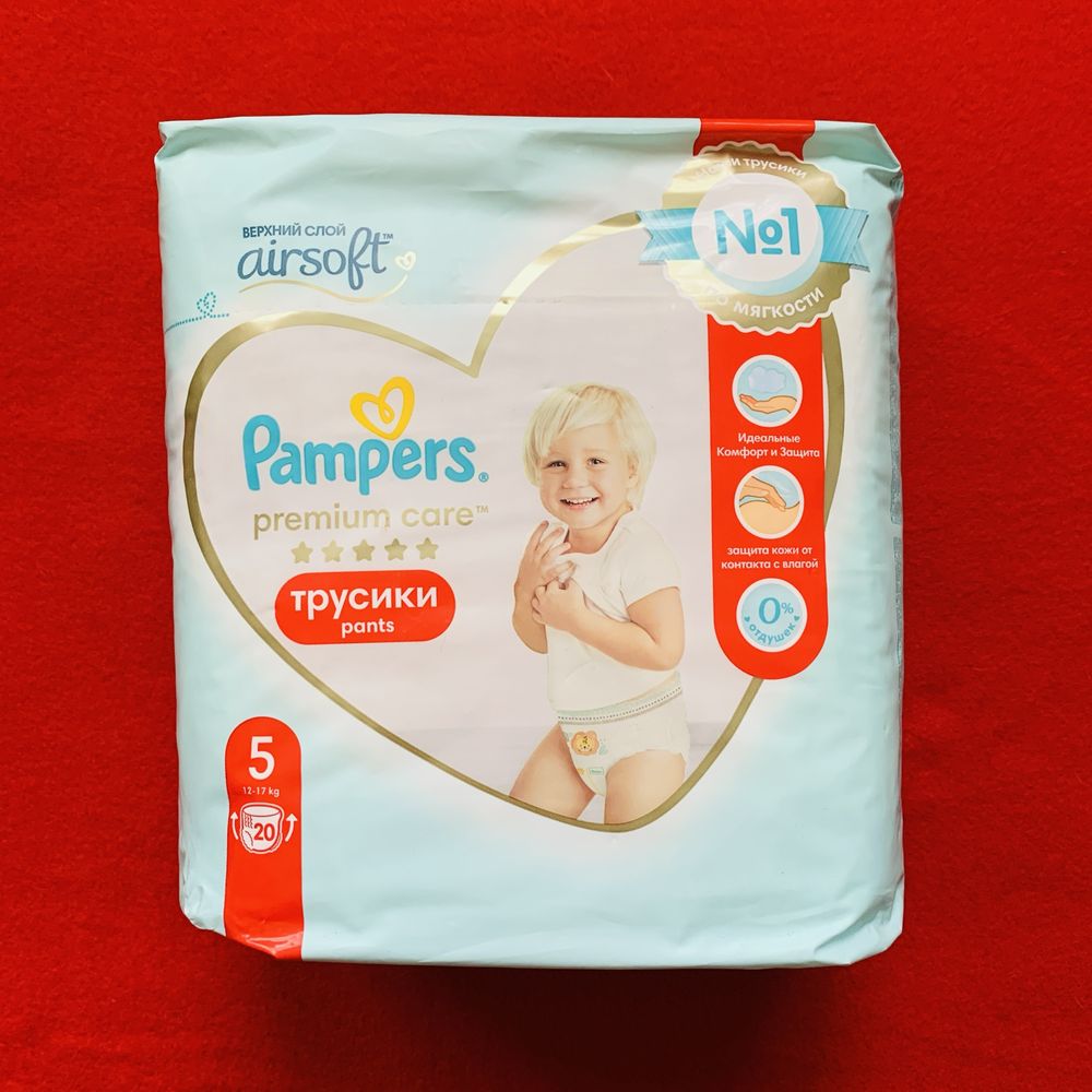 Подгузники и трусики Pampers premium care original в упаковке