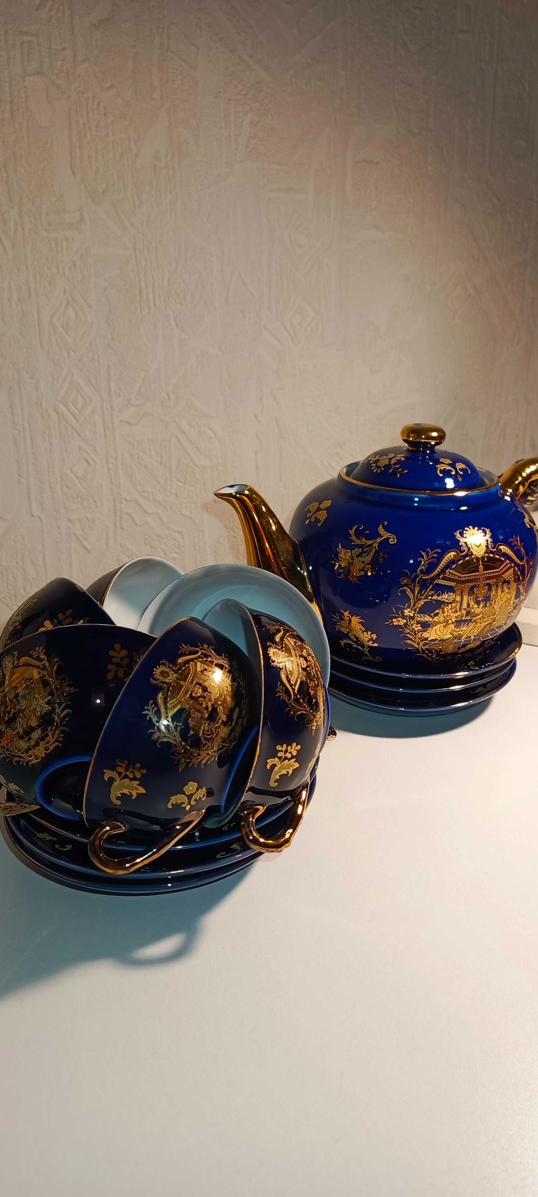 Продам сервиз фарфор костяной кобальт с золотом, "яичная скорлупа" нов