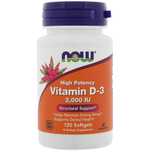Now Foods, Витамин D-3, 2000 единиц, 120 капсул, Д3