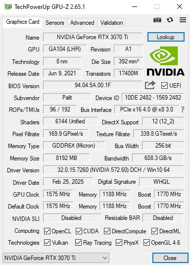 Видеокарта RTX 3070Ti 8Gb