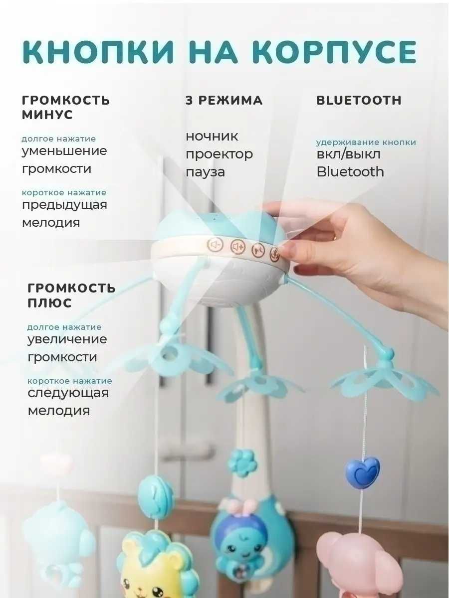 Baby Bluetooth Projection Bedbell Мобиль Космонавчик