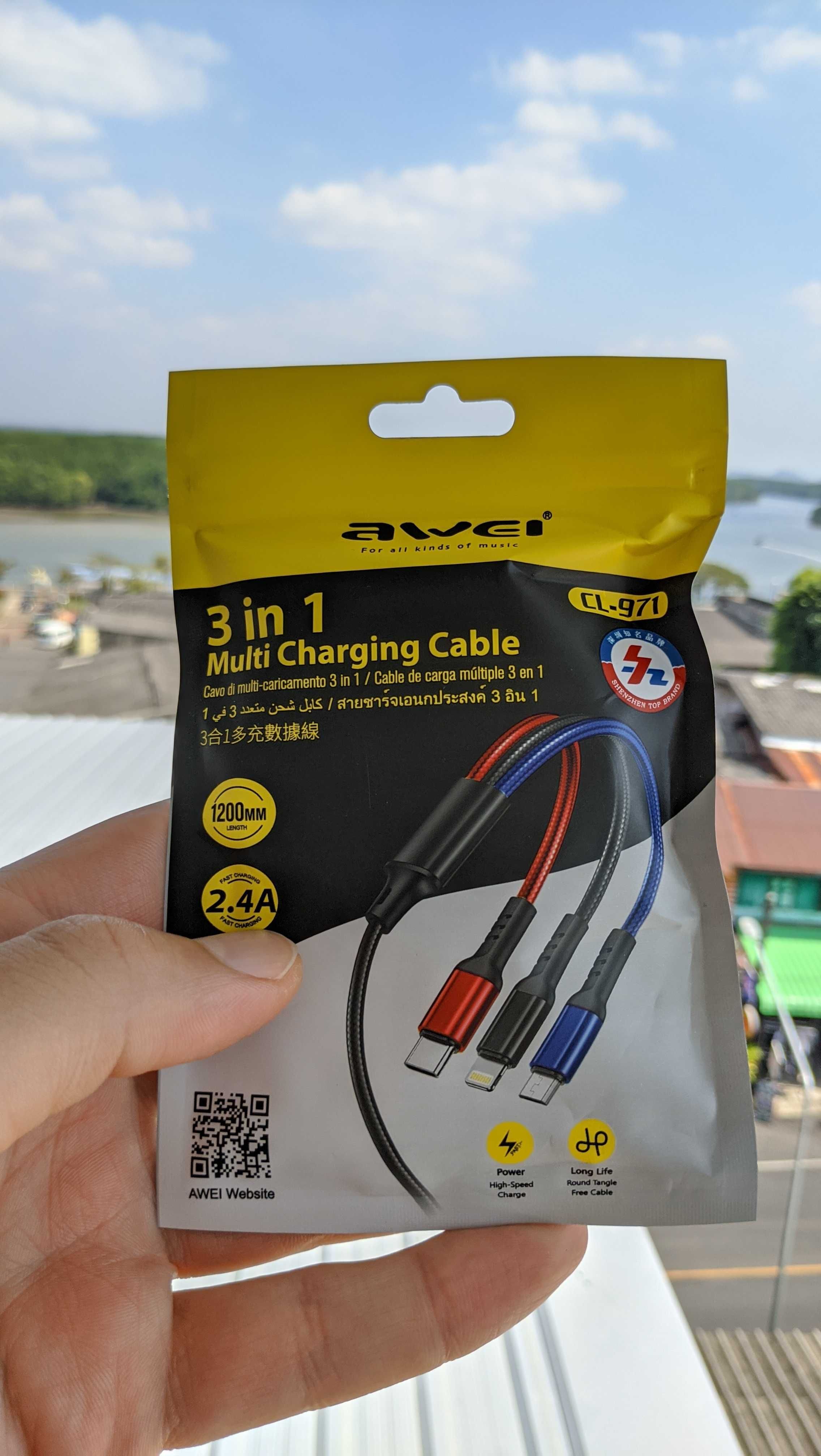 Светящийся кабеля 3в1 - силиконовые - microUSB, Type-C, iPhone