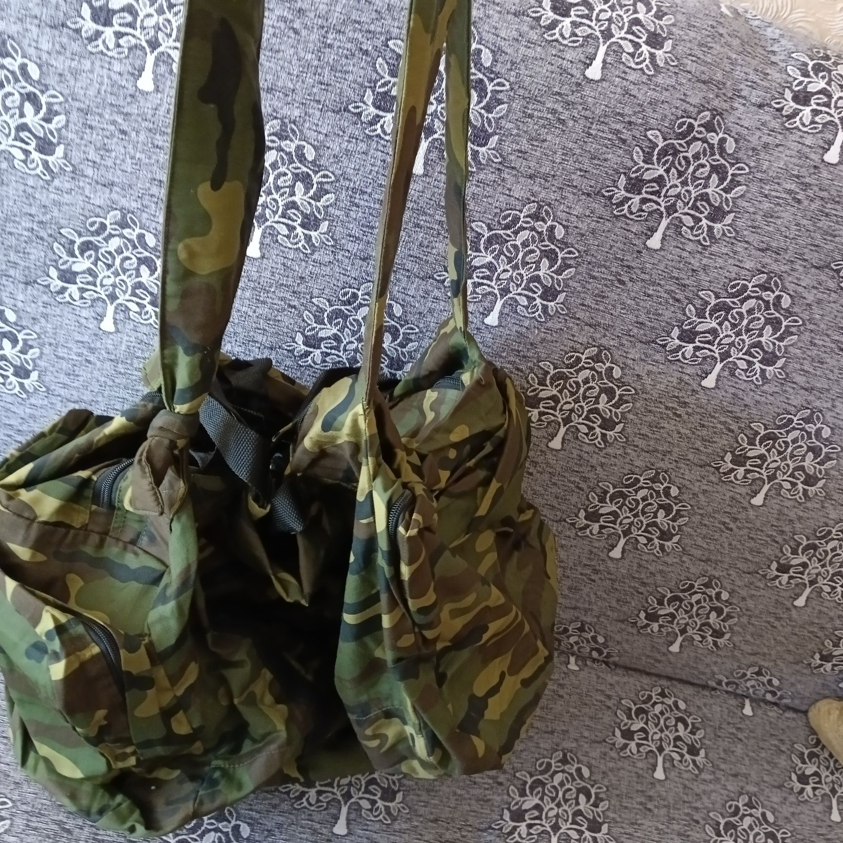 Сумка военная, дорожная, цвет хаки, с застёжками и с ручками, тряпочна