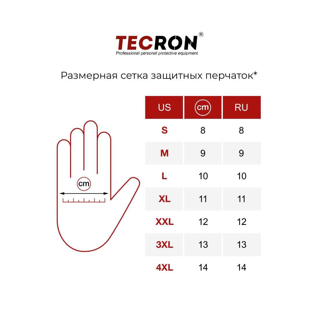 Кожаные перчатки рабочие TECRON 3319 усиленные ладони, защитные, краги
