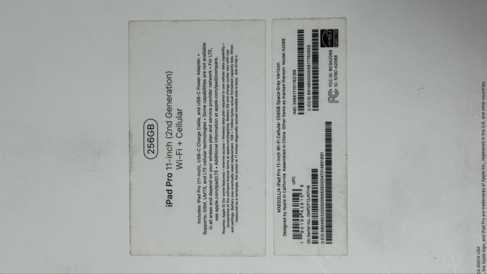 Ipad pro 11 inch 2nd gen wifi+cell