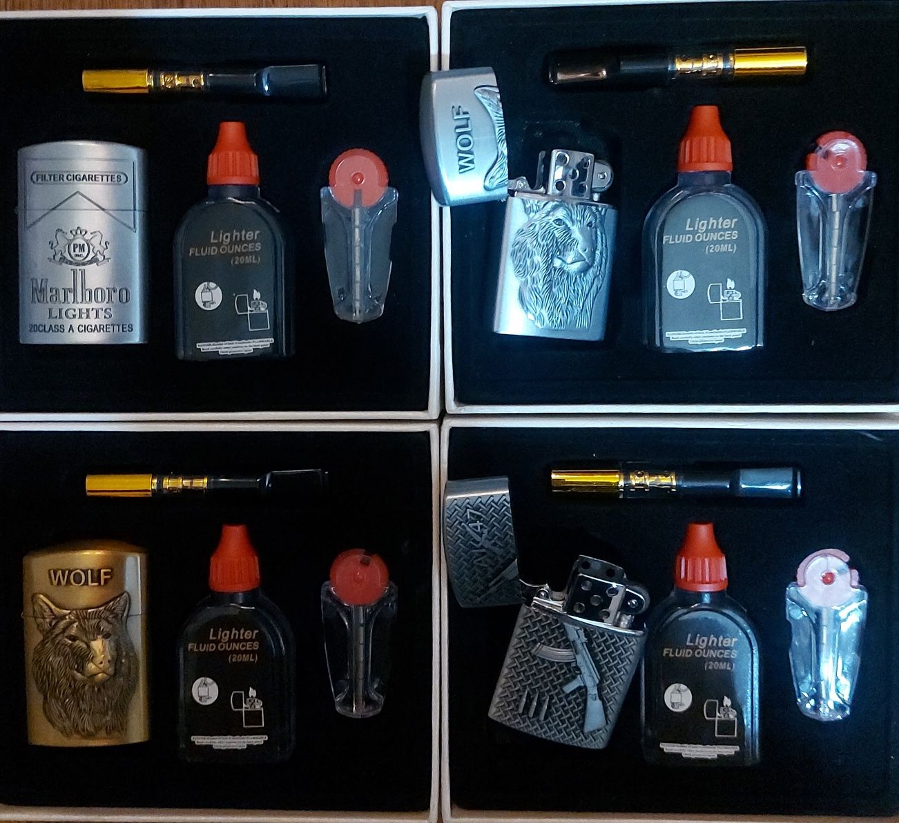 Набор зажигалка с мундштуком и кремниями. Бензиновая зажигалка zippo