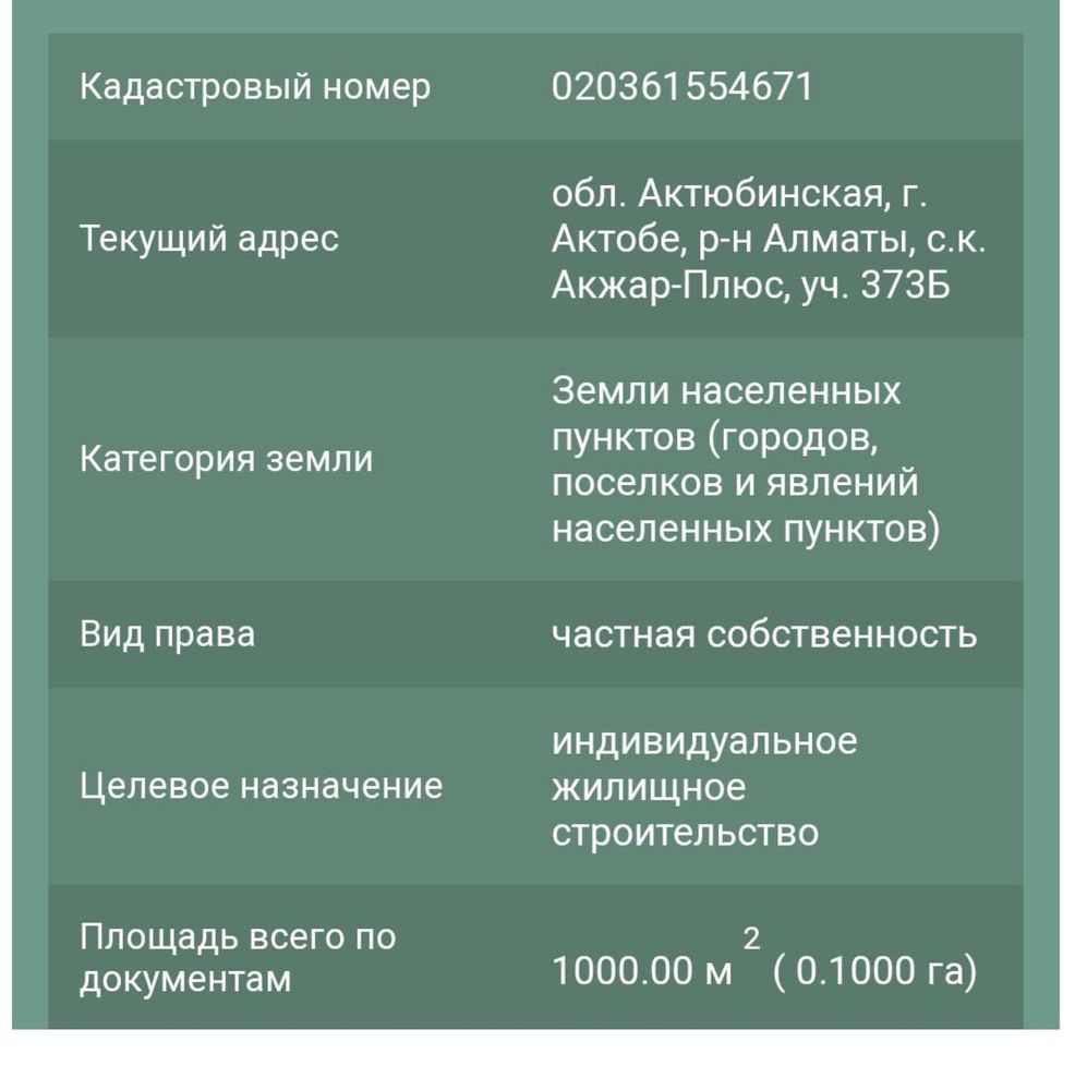 Земельный участок ижс акжар плюс