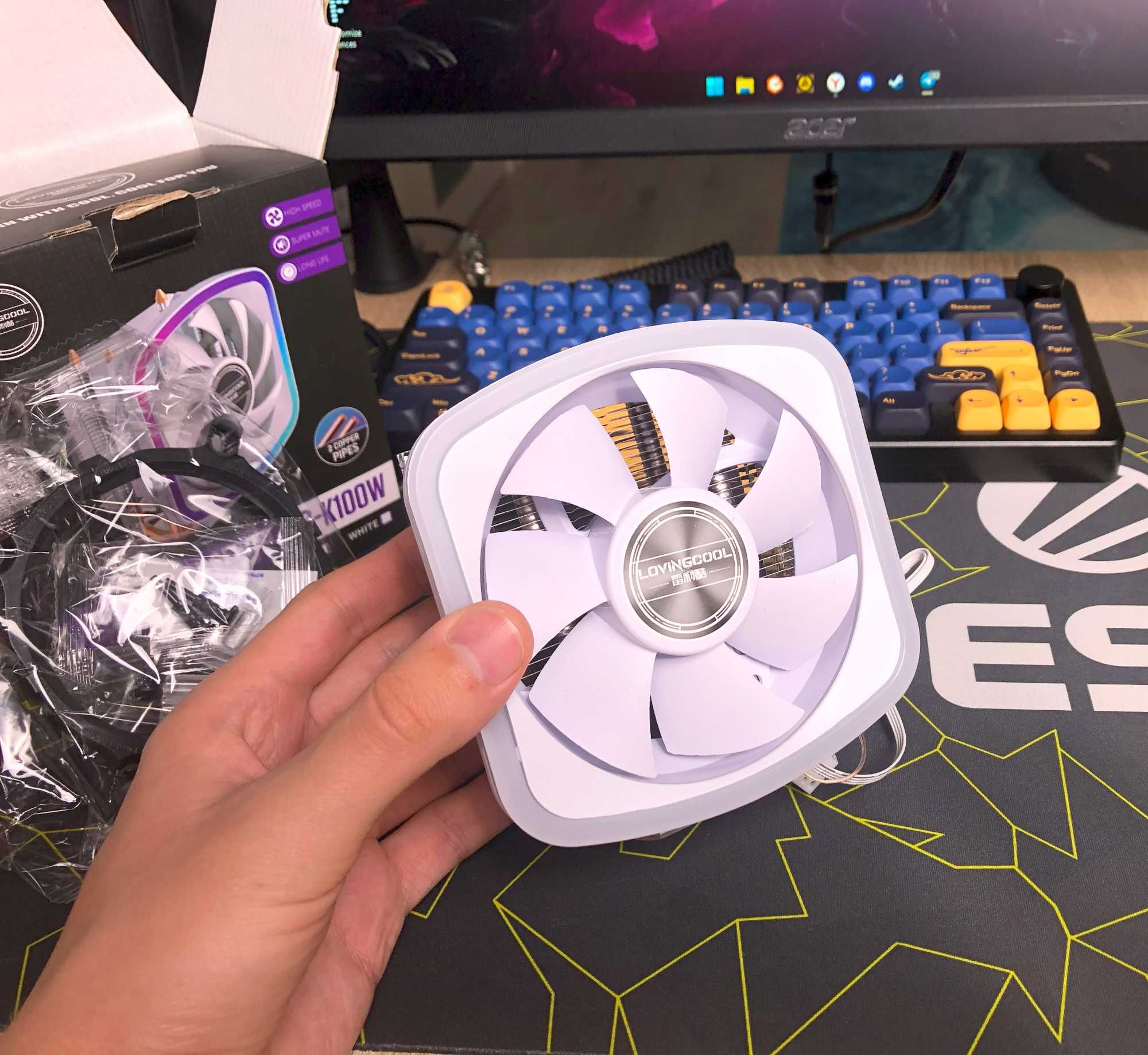 Кулер для процессора НОВЫЙ 2 медные трубки белый/чёрный RGB 4pin 100W.